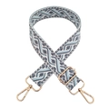 Detail of adjustable blue and grey geometric jacquard strap with gold metal buckles - Silver Clasp / White/Gray Blue Geometric