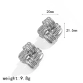Silver woven knot earrings in stainless steel with 20mm x 21.5mm dimensions - Square Knot Texture / Silver Style (TE60212-S)