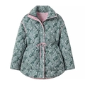 Deep green paisley quilted jacket with detachable scarf and pink contrast drawstrings - S / Green