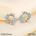 Silver stainless steel cross earrings with sky blue enamel and sparkling crystals - Style E Steel Color (KE114514-K)