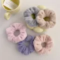 Set of five plush faux fur scrunchies in grey, beige, pink, purple, and nude tones - 1168E Popular Mix 5-Piece Plush Set