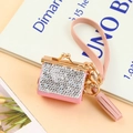 Pink rhinestone encrusted mini coin purse keychain with gold hardware and tassel charm - Pink Full Rhinestone