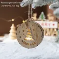 Round wooden Christmas tree pendant with LED light and hollow carving, 10cm diameter - Christmas Tree