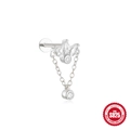 S925 sterling silver flower cartilage stud with marquise stones and hanging chain link - Single White Gold #2 (Lotus Chain)