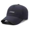 Navy blue mesh baseball cap with silver SPORTS logo and quick-dry breathable fabric - Adjustable / Navy Blue