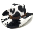 Chapeau de cow-boy style western avec imprimé vache et ceinture cloutée turquoise - Haut en Forme de Cœur Noir