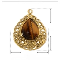Macro shot of 20mm tiger eye stone pendant in stainless steel with exact measurements - Teardrop Natural Tiger Eye (YE134)