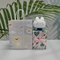 Cute white bunny digital alarm clock with soft night light on a cartoon gift box - Shy Rabbit (Blue) + Bear Bag + Couple Wrap