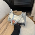 Silver baguette bag with crocodile pattern and metallic finish for daily outfit - Silver