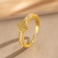 Gold-plated four-leaf clover open bangle with zircon crystals on warm gold fabric - Gold Full Rhinestone Clover Style