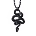 Detailed view of black stainless steel snake pendant with textured scales on white background - Pendant + Black Box Chain / Black