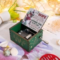 Green wooden hand-cranked Christmas music box with To my WIFE message and snowflake engraving - Christmas 13/Green/To my WIFE