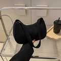 Borsa baguette minimalista in velluto a coste nero con tracolla per donna - Nero / 24*6*15cm