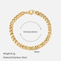 6mm gold-plated stainless steel Cuban chain bracelet with dimensions and weight specs - 6MM-18CM / Gold