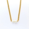Gold-plated Cuban chain necklace with two white pearls in a minimalist French style - N196-Double Pearl Curb Chain