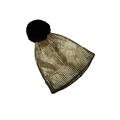 Metallic gold knit beanie for men and women with fluffy black faux fur pom-pom detail - One Size / Gold