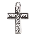 Antieke zilveren kruishanger met reliëfversiering voor doe-het-zelf sieraden - Retro patroon kruis 15x23mm