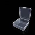 Close-up of a clear square plastic storage box with lid showing dimensions 9.5x9.5x3.5cm - 3595 Square Box (9.5*9.5*3.5cm)