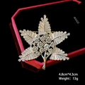 Sparkling snowflake brooch with crystals in red jewelry box, size 4.8cm by 4.3cm - B435/Snowflake Leaf Style