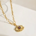 Collana in acciaio inossidabile placcato oro 18k con ciondolo occhio greco viola - Oro