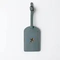 Lake blue PU leather luggage tag with gold airplane logo and adjustable buckle strap - Luggage Tag / Lake Blue