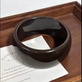 Minimalist wide dark brown resin geometric bangle with polished finish and smooth surface - Chocolate Brown