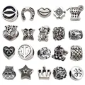 Set di ciondoli in argento antico con cuore, corona e gufo per bracciali DIY - Set 20 Pezzi Perle in Lega d'Argento Antico a Foro Grande Miste-SN730