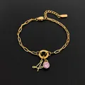 Elegante 14K vergulde roestvrijstalen armband met letter A-bedeltje en roze kristallen hanger - Letter A / Goud