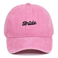 Detailed embroidery of black Bride text on a pink washed cotton baseball cap - Adjustable / Pink
