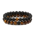 Set di bracciali con perle da 8mm in occhio di tigre e pietre nere opache - Set da 2 pezzi / Nero Opaco & Occhio di Tigre