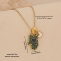 Halskette aus Gold-Edelstahl mit Hand der Fatima, grünem Emaille und weißem Herz - Grüne Hamsa-Hand / Grün