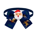 Navy blue Christmas pet bowtie featuring golden elk patterns and a Santa Claus resin charm - Dark Blue Santa Claus Style(BT351-7)