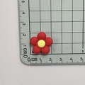 Red frosted five-petal resin flower charm with yellow center on a measurement mat - 08# Red 2*2