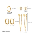 Detailed dimensions of 18K gold plated earring set with zircon studs and ear cuffs - Tassel Zircon Ear Clip 4 Piece Set
