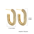 Gold U-shaped hoop earrings with micro-paved cubic zirconia crystals for women - Stainless Steel Gold Zirconia U-Shaped Studs