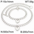 Silver stainless steel heart pendant jewelry set with OT buckle and Cuban chain links - Silver Jewelry Set (KS217539-Z)
