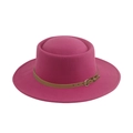 Classic rose red wool fedora hat with a brown leather belt buckle for men and women - One Size (58cm) / Rose Red