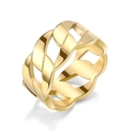 Macro detail of a gold-plated titanium steel ring featuring a hollow chain link design - Size 6 / Gold