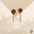 Detailed view of gold drop earrings with tiger eye stone and zircon micro-pave spikes - Tiger Eye Color Bead (ER1522-D)