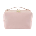 Beauty case rosa quadrato in pelle martellata con elegante cerniera dorata e manico - Grande Stile Borsa / Rosa Acqua