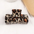 Rectangular hair claw clip with classic brown leopard print in a matte acetate finish - Medium Large Rectangle Claw / Brown Black White Leopard (D6-2-23)