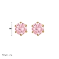 Elegant 6mm pink round-cut stud earrings in gold six-prong setting, pair weight 1.5g - Gold-Pink Zircon