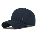 Navy blue winter baseball cap with fleece lining and SPORT tag detail in side profile - Navy Blue