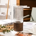 Vertical striped glass vase with dark wood base, 25cm height for home decoration - Stripe Transparent With Wood Base