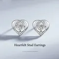 S925 sterling silver heart-shaped stud earrings with round-cut zircon stone setting - Dancing White Zirconia Studs