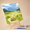 DIY landscape oil paint kit with 12-color high gloss pigments and small wooden easel - 20x20cm Framed Kit / VNX002 Scenic Tram