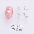 Détail de charmes d'étoiles creuses en alliage argenté 7x11mm pour nail art 3D - Étoile Croix Ajourée Argentée (A518)