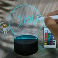 Bulb-shaped acrylic LED message board with black base and remote, cyan light glowing - White Base Battery 3-Color - Bulb