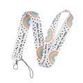 Rainbow and black polka dot white lanyard with 'hold on to hope' text and metal clip - Dot Rainbow/Hold On To Hope/YZ18-2