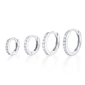 Quatre tailles de créoles en argent sterling S925 avec zircons brillants et polis - Intérieur 7mm / Couleur Or Blanc-Zircone Blanche